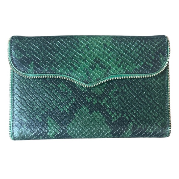 Rebecca Minkoff Green Snakeskin Clutch Wallet NO CHAIN - Picture 1 of 3